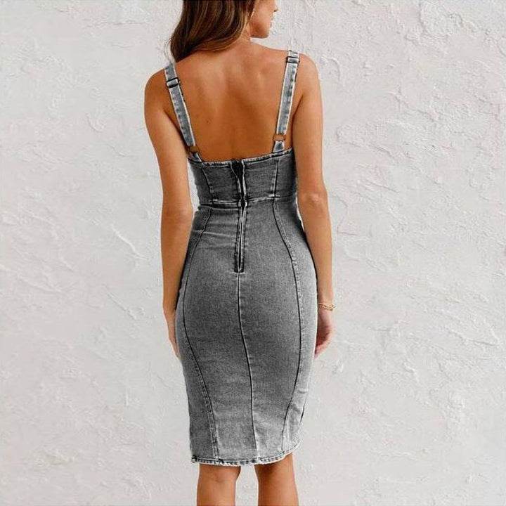 ELISE - Denim Jurk met Verstelbare Bandjes