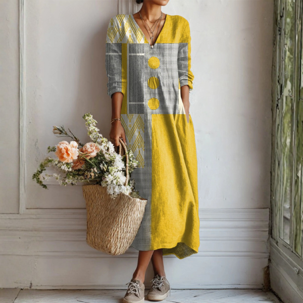 Mia - Linnen jurk met retroprint